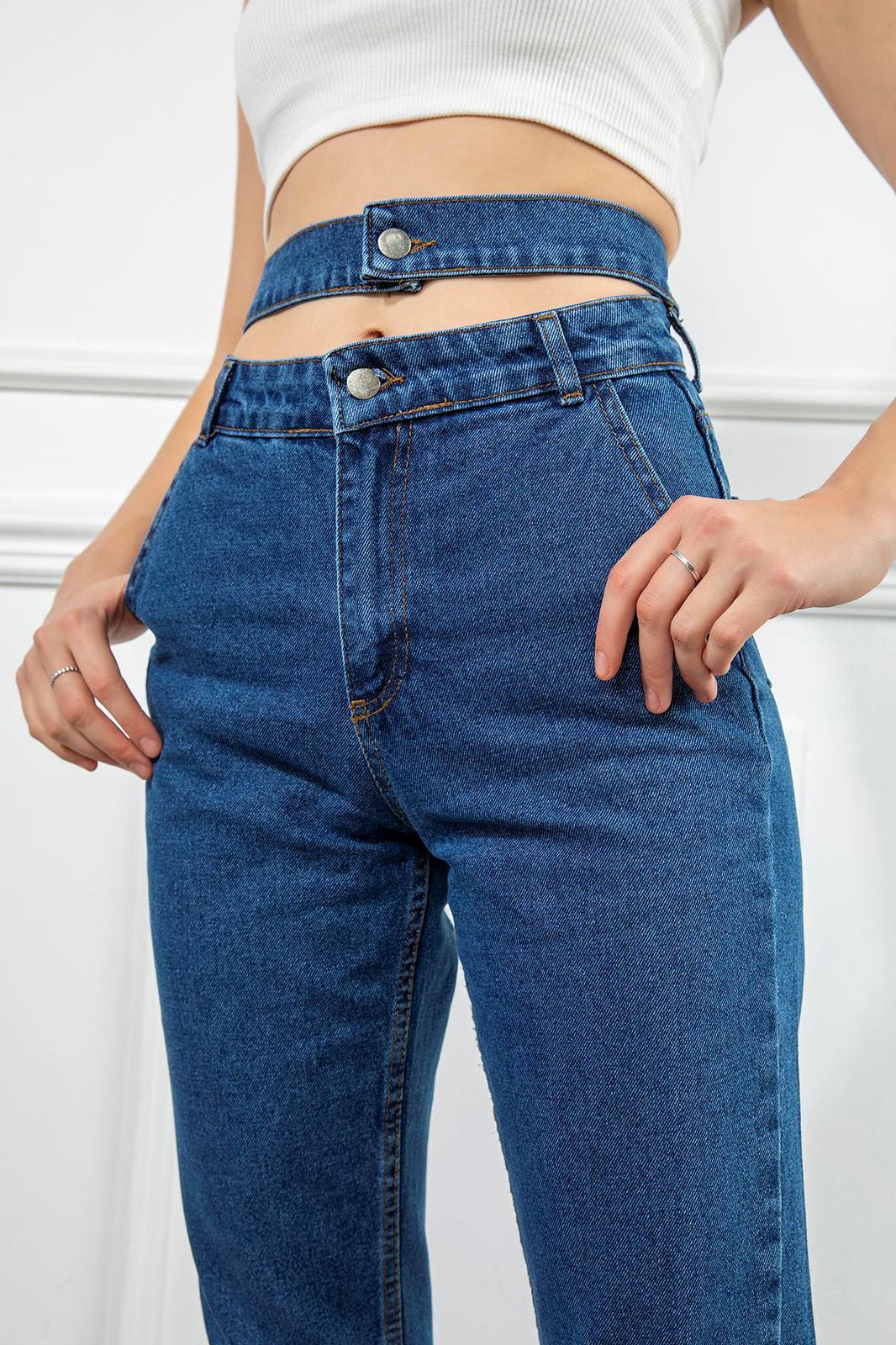 Denim Kumaş Bilek Boy Straight Fit Çift Kemerli